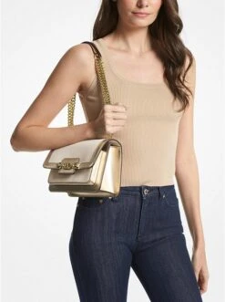 Michael Kors HEATHER LARGE CANVAS AND METALLIC FAUX LEATHER SHOULDER BAG -Fashion Comprehensive 30S3G7HL7C 0388 4
