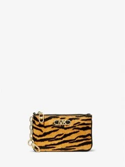 Michael Kors PARKER SMALL TIGER PRINT CALF HAIR ZIP CARD CASE