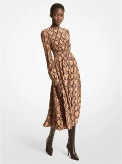 Michael Kors PYTHON PRINT SILK CREPE DE CHINE DRESS