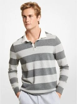 Michael Kors STRIPED STRETCH COTTON RUGBY SWEATER
