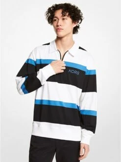 Michael Kors STRIPED COTTON JERSEY RUGBY SWEATER