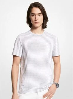Michael Kors STRIPED TEXTURED COTTON T-SHIRT
