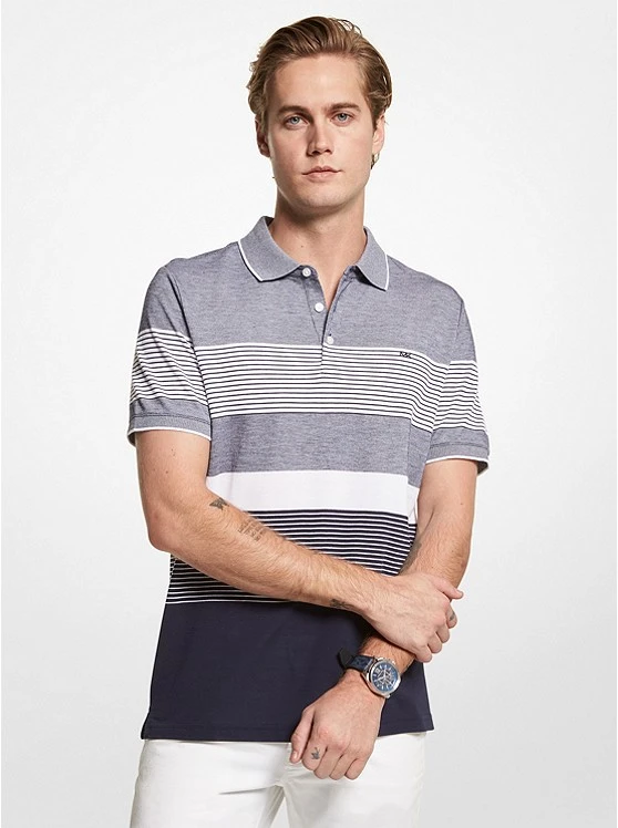 Michael Kors STRIPED COTTON BLEND PIQUÉ POLO SHIRT 3 Michael Kors STRIPED COTTON BLEND PIQUÉ POLO SHIRT