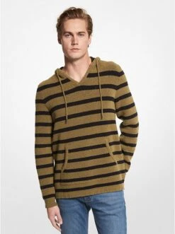 Michael Kors STRIPED TEXTURED STRETCH COTTON HOODIE
