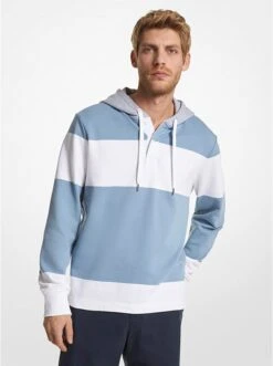 Michael Kors STRIPED COTTON BLEND TERRY RUGBY HOODIE