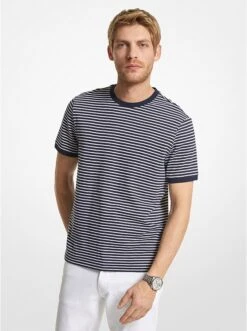 Michael Kors STRIPED COTTON AND SILK BLEND T-SHIRT