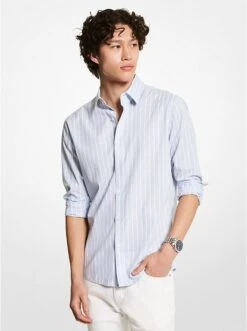 Michael Kors SLIM-FIT STRETCH COTTON STRIPE SHIRT