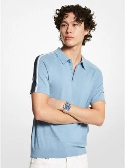 Michael Kors RACING STRIPE COTTON AND SILK BLEND POLO SHIRT