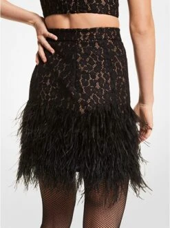 Michael Kors FEATHER EMBELLISHED CORDED LACE SKIRT 5 Michael Kors FEATHER EMBELLISHED CORDED LACE SKIRT -Fashion Comprehensive MH170453TQ 0001 2