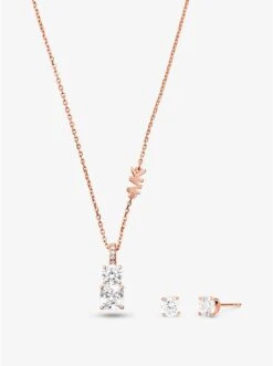 Michael Kors PRECIOUS METAL-PLATED STERLING SILVER STONE NECKLACE AND STUD EARRINGS SET