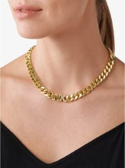 Michael Kors 14K GOLD-PLATED BRASS PAVÉ LOGO CURB LINK NECKLACE -Fashion Comprehensive MKJ7835 0710 2