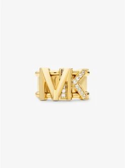 Michael Kors 14K GOLD-PLATED BRASS PAVÉ LOGO RING