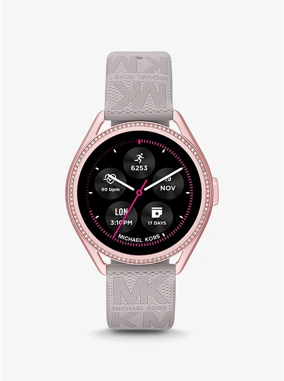 MICHAEL KORS ACCESS GEN 5E MKGO PINK-TONE AND LOGO RUBBER SMARTWATCH 3 MICHAEL KORS ACCESS GEN 5E MKGO PINK-TONE AND LOGO RUBBER SMARTWATCH