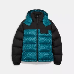 Coach SIGNATURE HOODED PUFFER JACKET